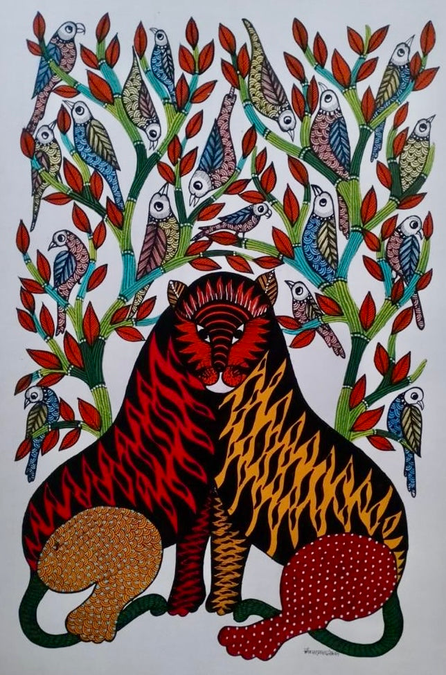 Gond Art Painting-Tigers