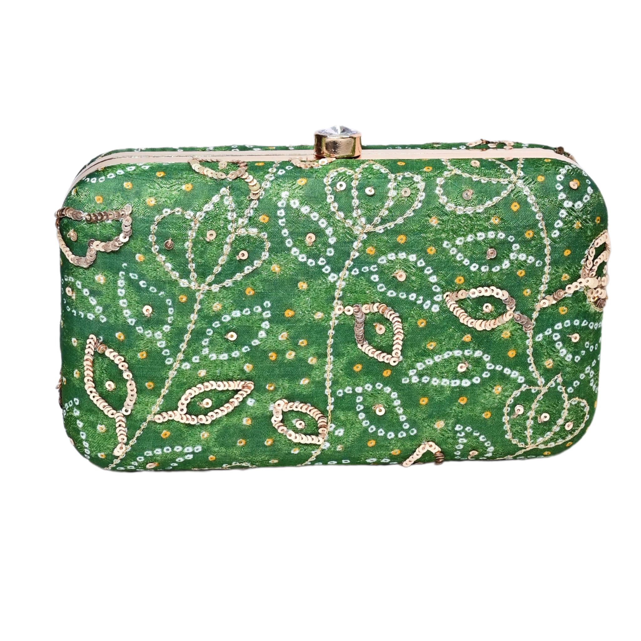 Green Bandhani Clutch