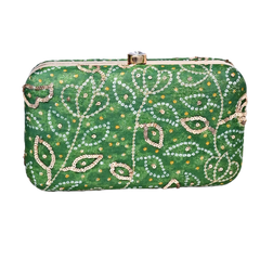 Green Bandhani Clutch