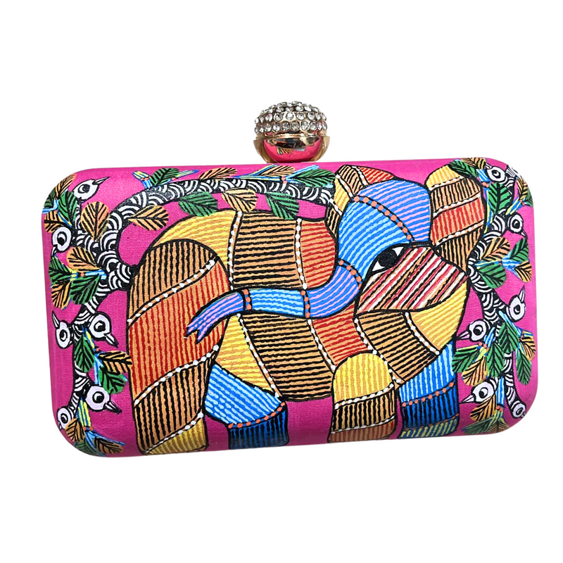 Pink Gond Art Clutch Bags