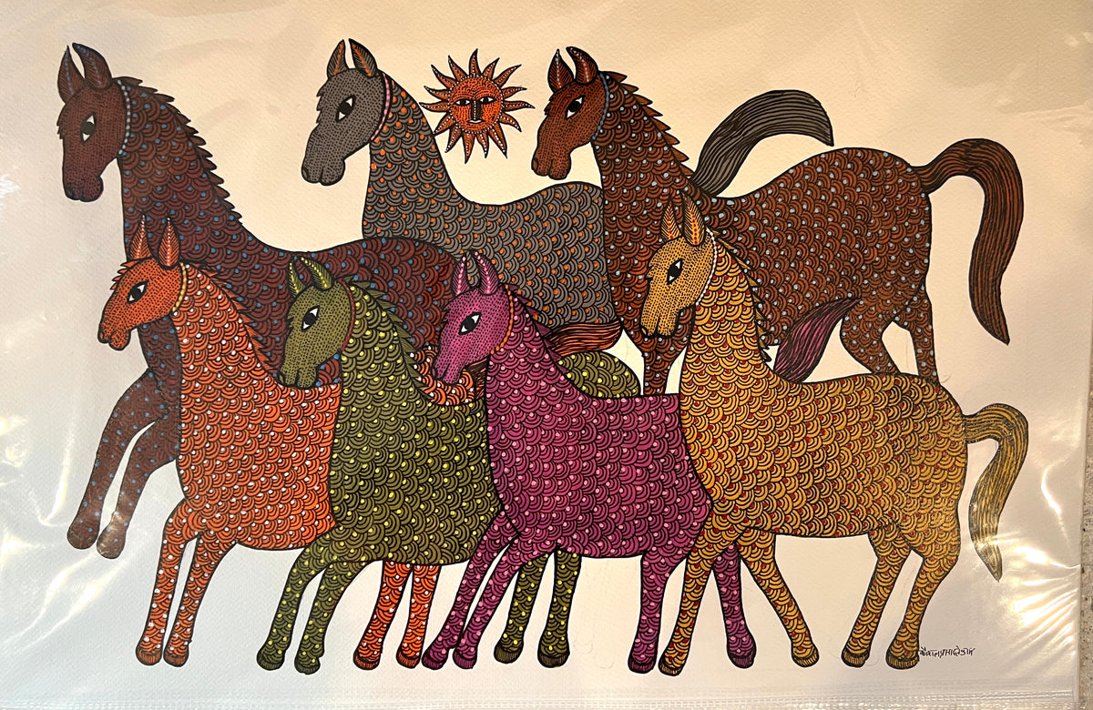 Gond Art Painting 33 Horses