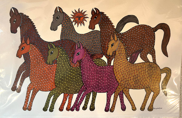 Gond Art Painting 33 Horses