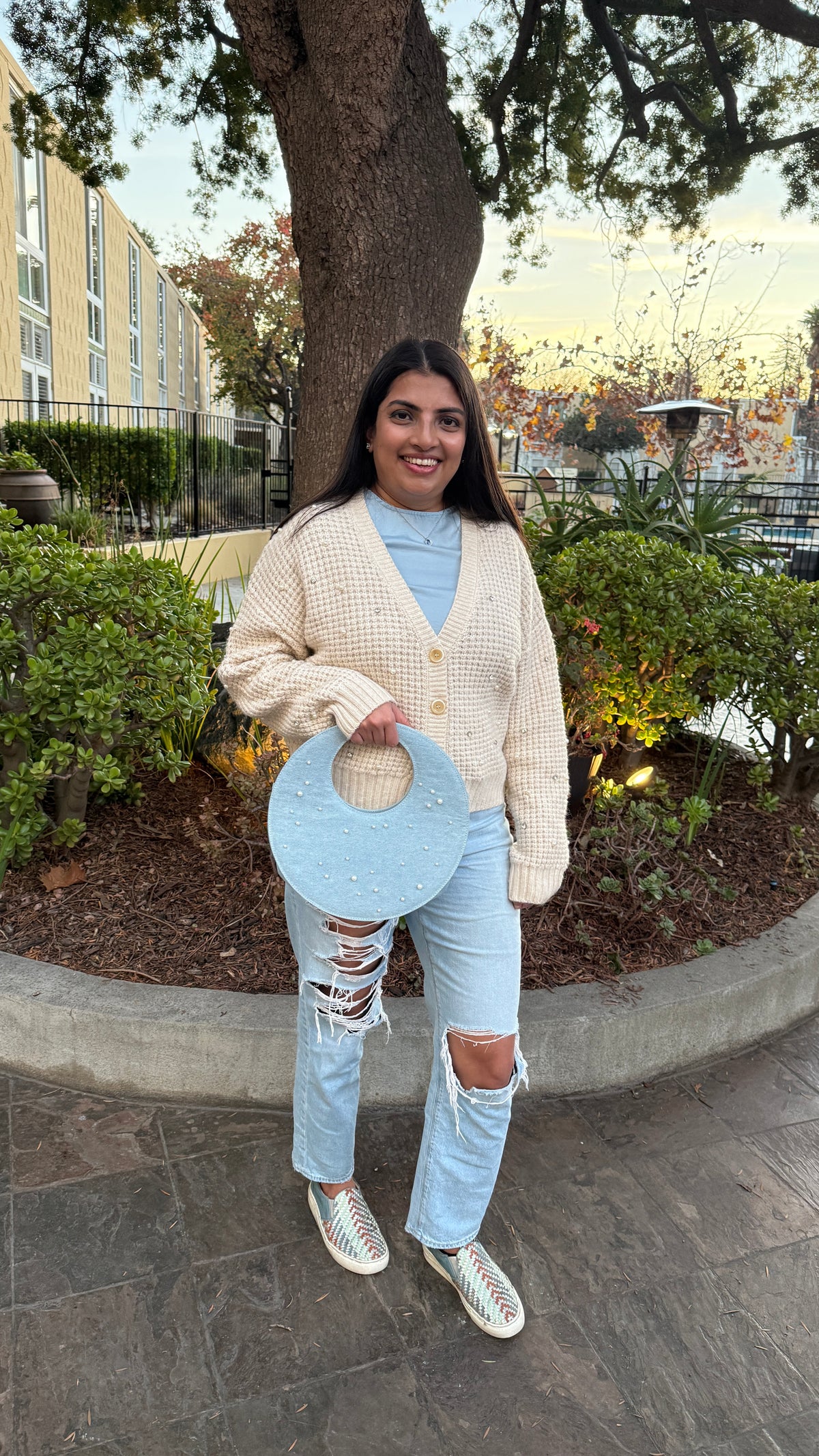 Denim Crescent Bag