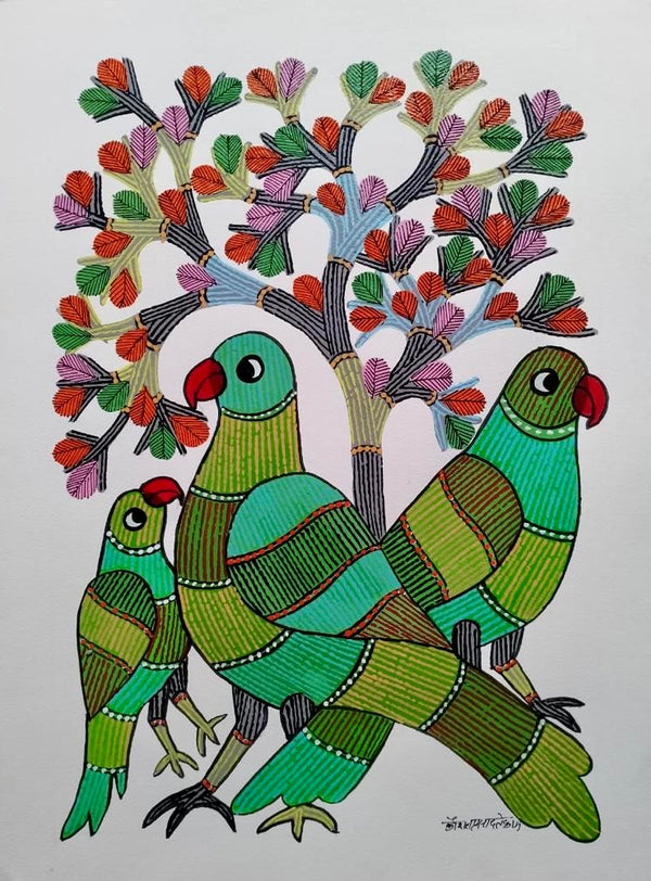 Gond Art Painting-Parrot