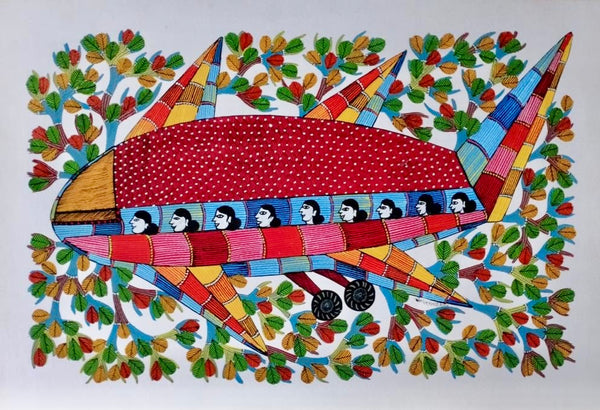 Gond Art Painting-Aeroplane