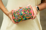 Pink Gond Art Clutch Bags