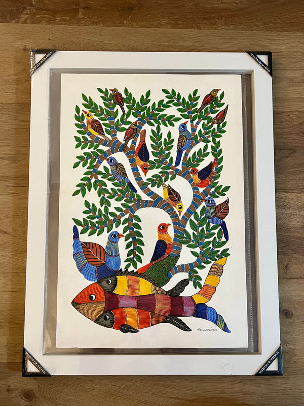 Gond Art Painting-Fish and Tree of Life