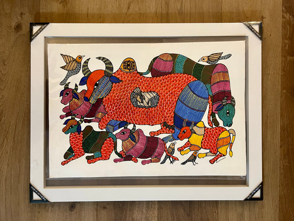 Gond Art Painting-Cows