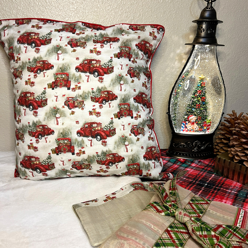 Snowman with Red Car Cushion Covers