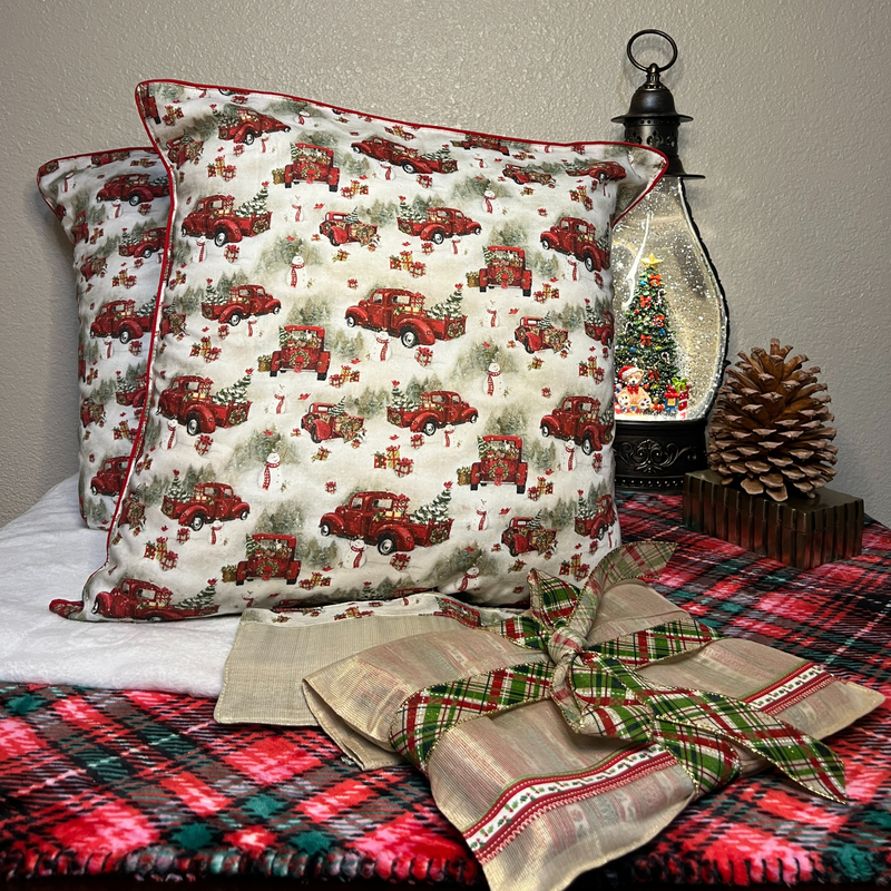 Snowman with Red Car Cushion Covers