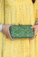 Green Bandhani Clutch