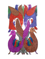 Gond Art Painting-Myna and tiger