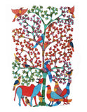 Gond Art Painting-Cow, Birds, and Tree of Life