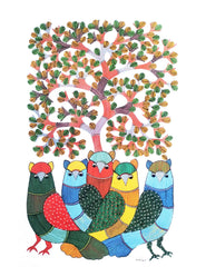 Gond Art Painting-Owl and Tree of Life