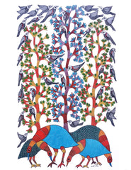 Gond Art Painting-Peahen and Tree of Life