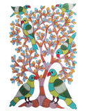 Gond Art Painting-Parrots and Tree of Life