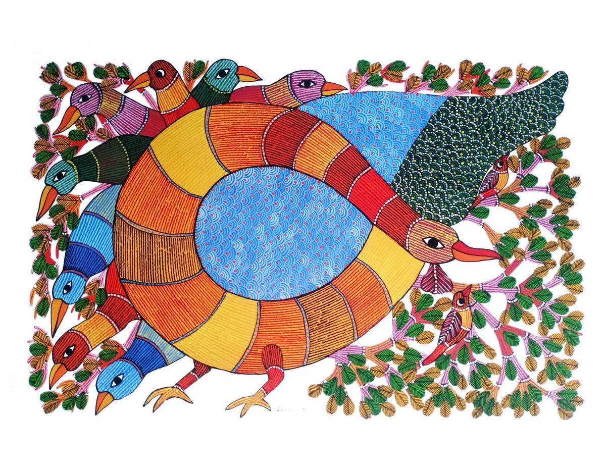 Gond Art Painting-Flock of Birds