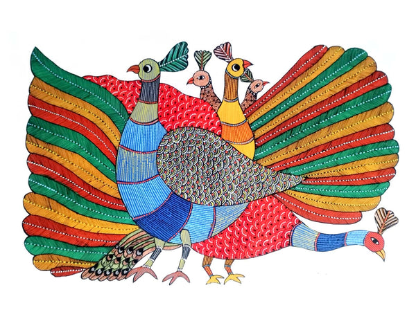 Gond Art Painting-Peacocks