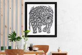 Gond Art Painting-Elephant Black and White