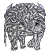 Gond Art Painting-Elephant Black and White