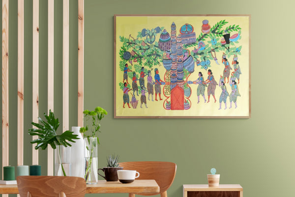 Gond Art Painting-Depicting Gond Tribal Wedding Ritual