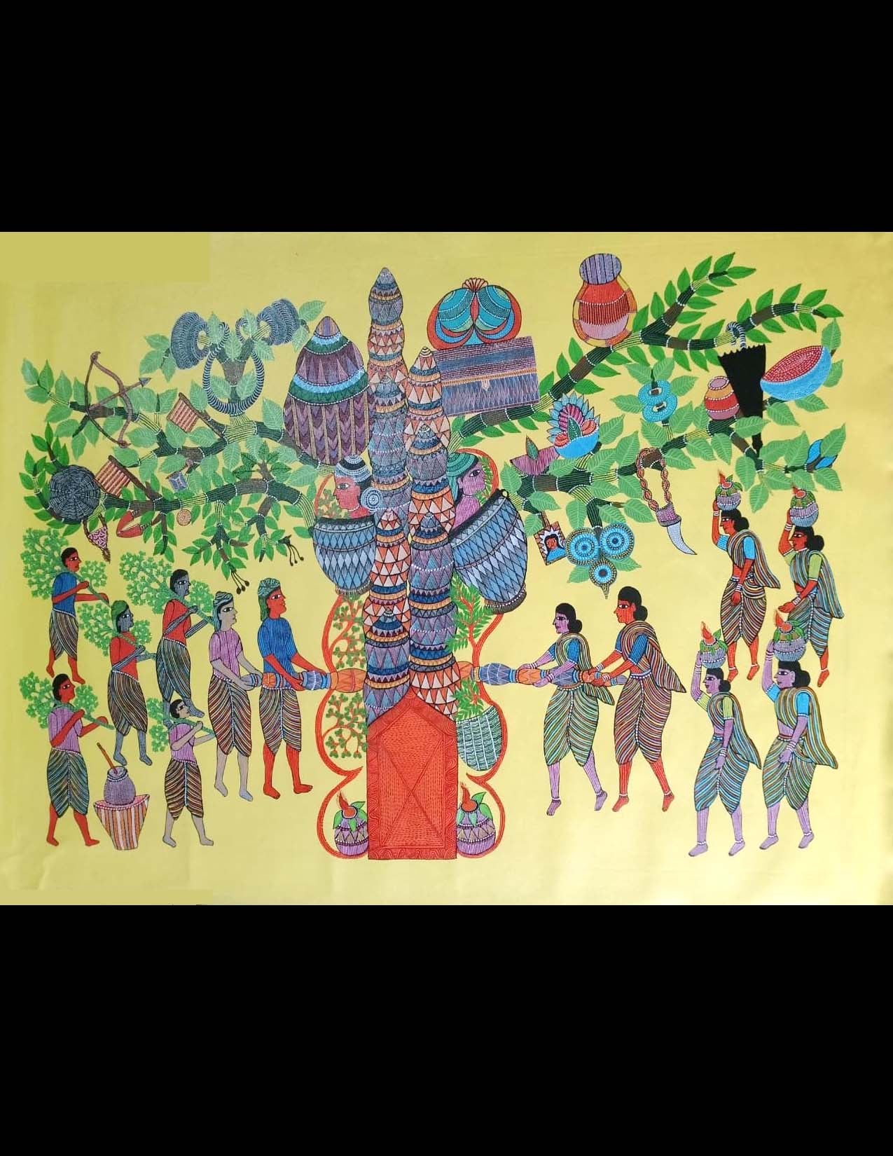 Gond Art Painting-Depicting Gond Tribal Wedding Ritual