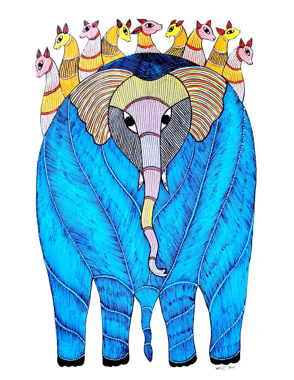 Gond Art Painting-Elephant