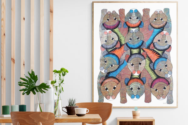 Gond Art Painting-Faces of Lion