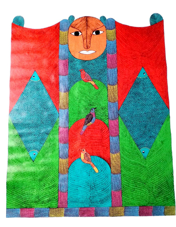 Gond Art Painting-Worshipping God Of Grains