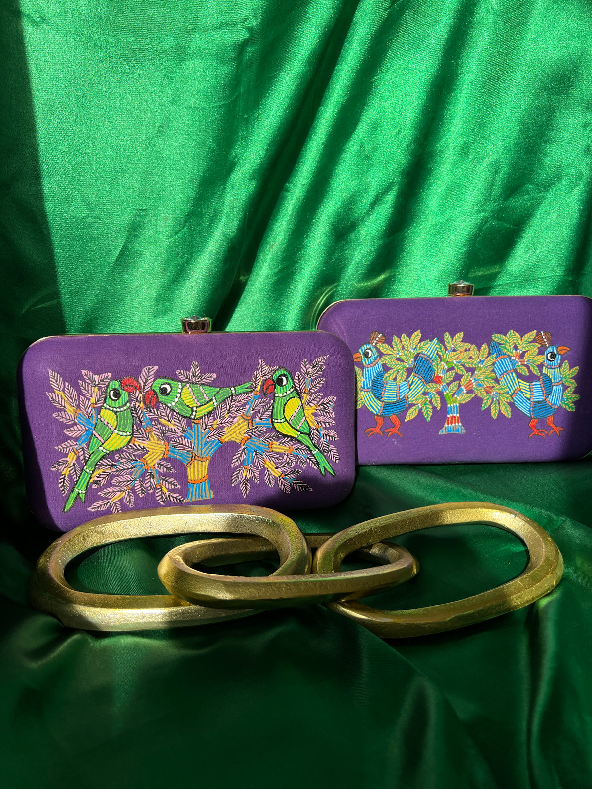 Purple Gond Art Clutch Bags